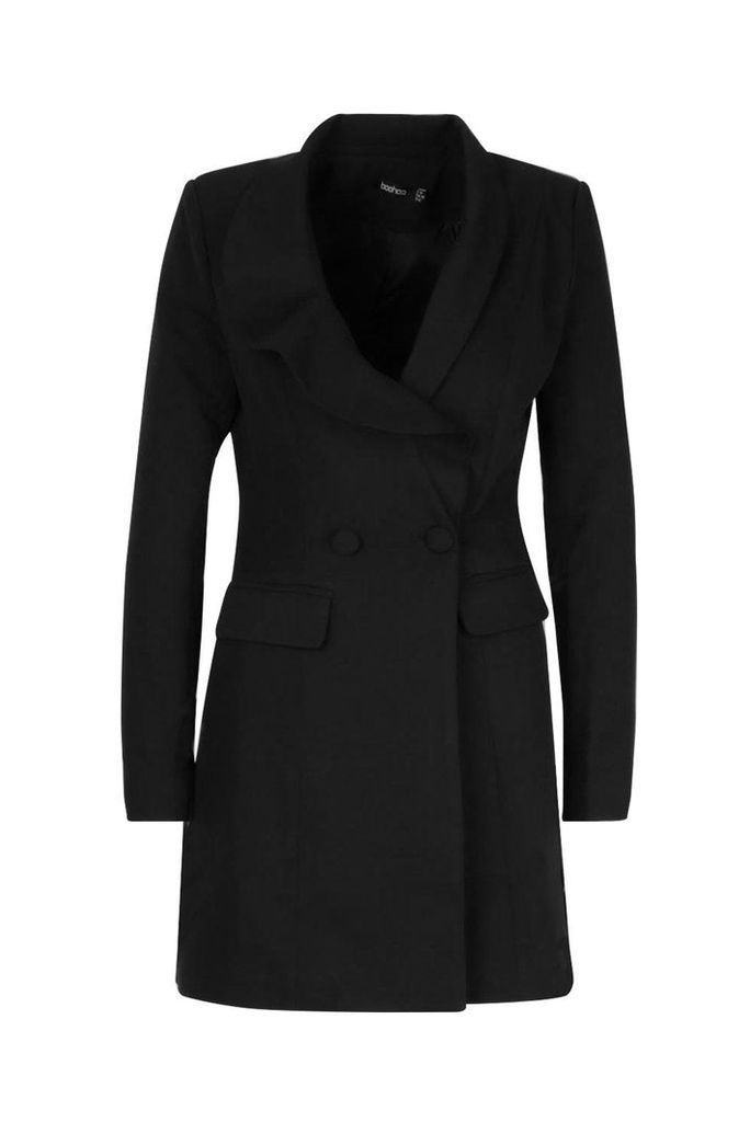 Womens Ruffle Detail Blazer Dress - black - 10, Black