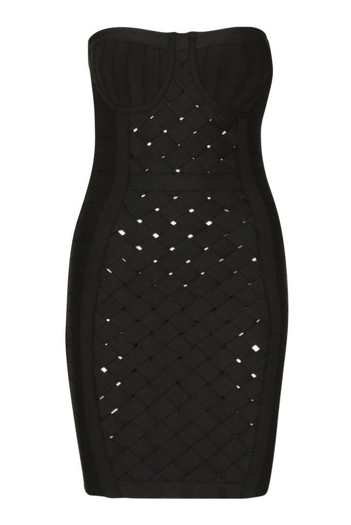 Womens Boutique Contouring Bandage Cupped Mini Dress - black - 14, Black