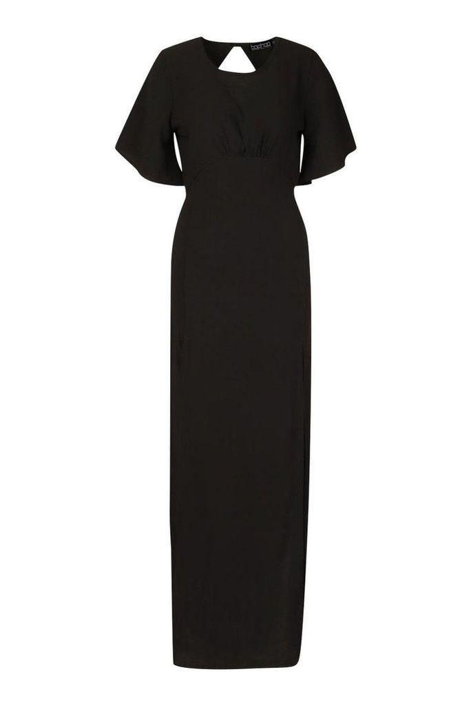 Womens High Neck Solid Colour Maxi Dress - black - 12, Black