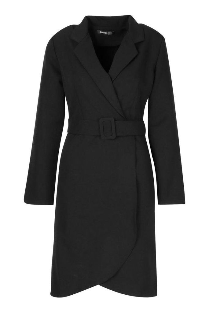 Womens Wrap Belted Blazer Dress - black - 10, Black