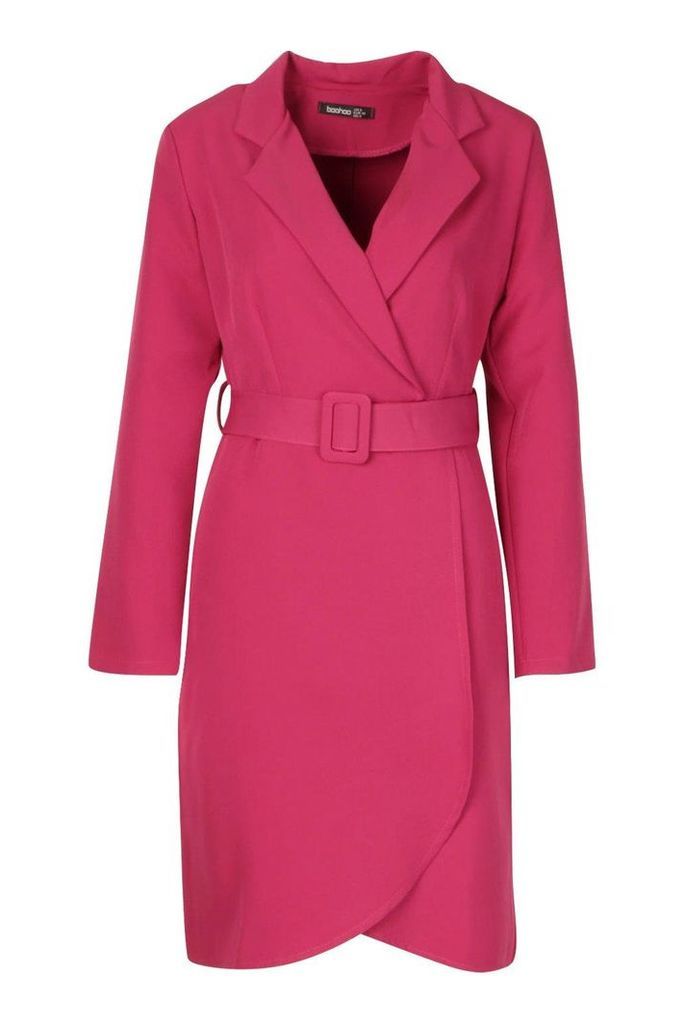 Womens Wrap Belted Blazer Dress - pink - 12, Pink