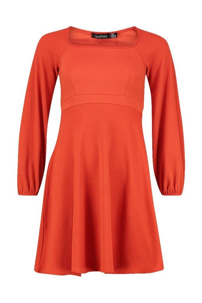 Womens Bell Sleeve Empire Line Skater Dress - orange - 12, Orange
