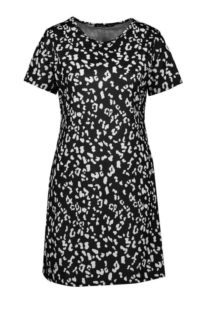 Womens Leopard Print Crew Neck Shift Dress - black - 16, Black