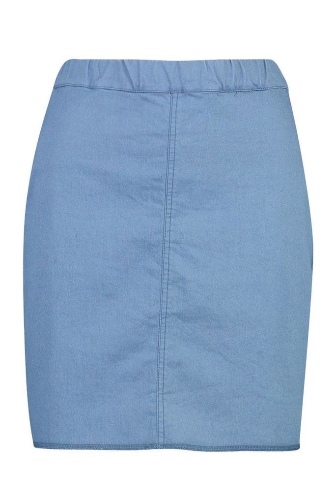 Womens Power Stretch Denim Skirt - blue - 12, Blue