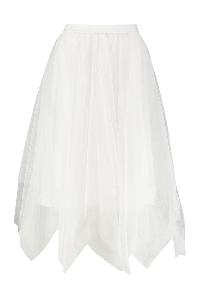 Womens Ruffle Tulle Midi Skirt - white - S/M, White