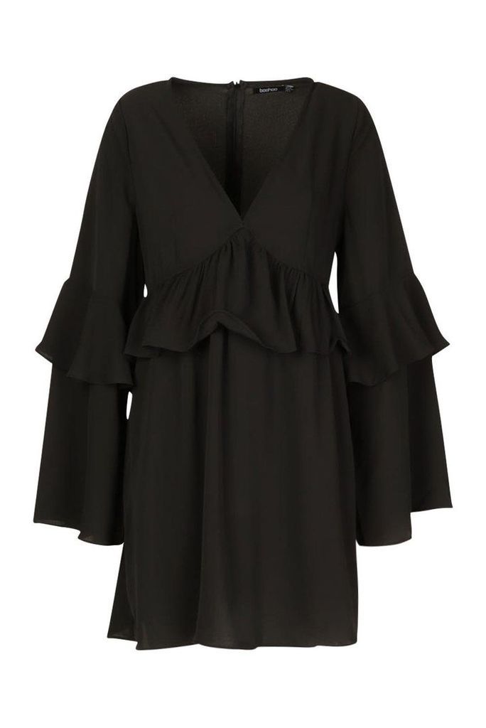 Womens Frill Detail Smock Dress - Black - 10, Black