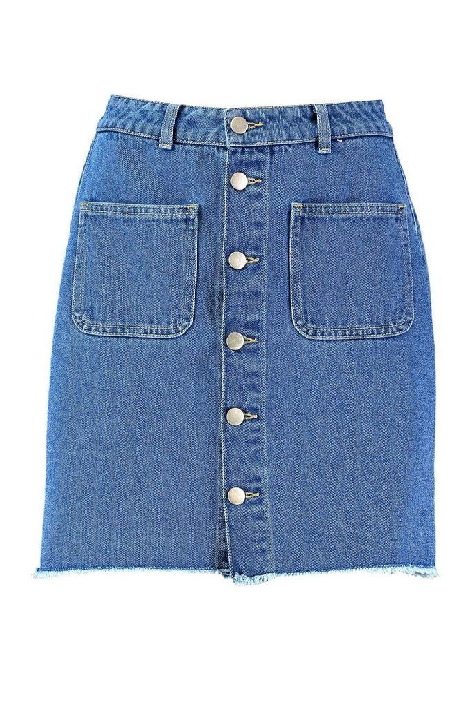Womens Button Front Pocket Denim Mini Skirt - blue - 12, Blue