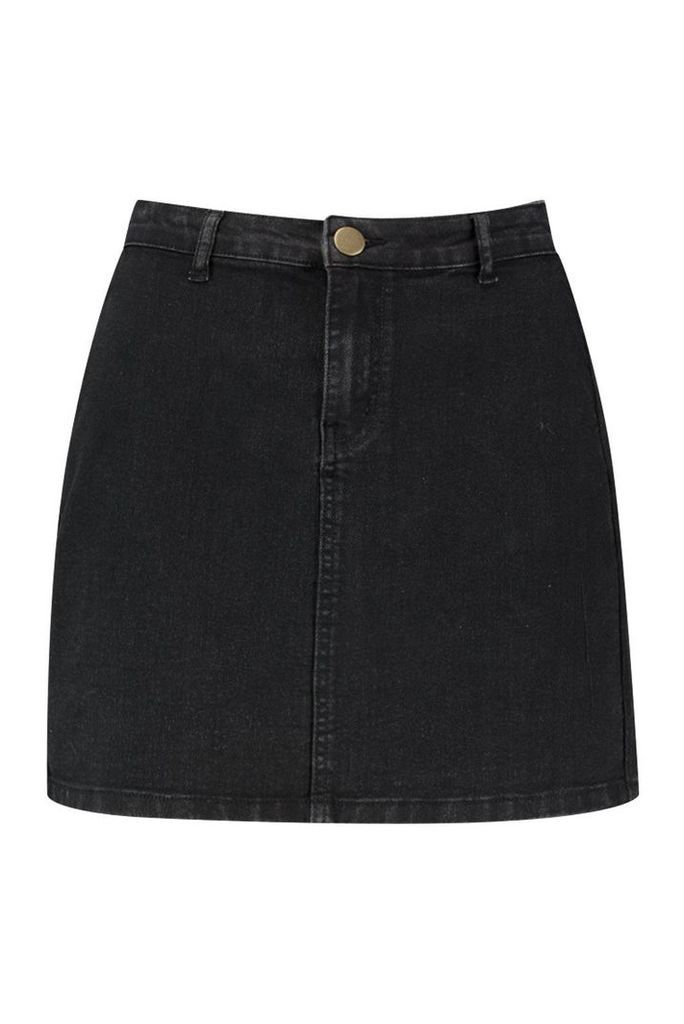 Womens Disco Fit Denim Skirt - Black - 12, Black
