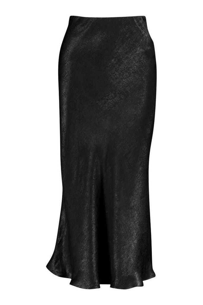 Womens Tall Bias Cut Satin Wrap Midi Skirt - black - 16, Black