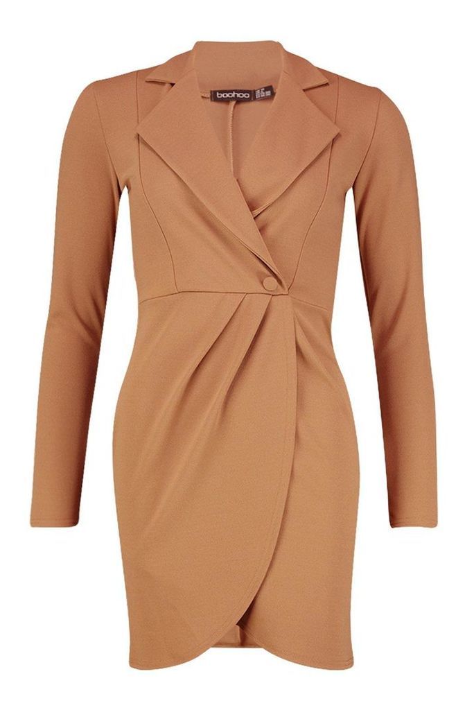 Womens Wrap Front Blazer Dress - beige - 10, Beige