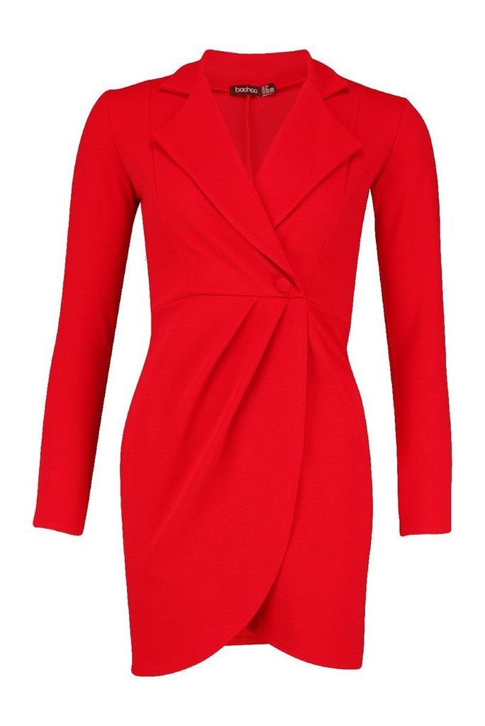 Womens Wrap Front Blazer Dress - red - 10, Red