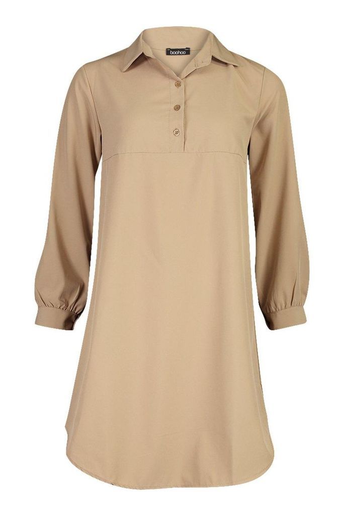 Womens Half Way Button Through Oversized Shirt Dress - Beige - 8, Beige