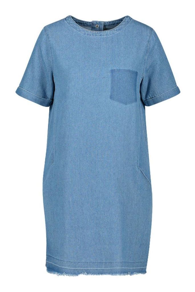 Womens Slouch Pocket Denim Dress - Blue - 8, Blue