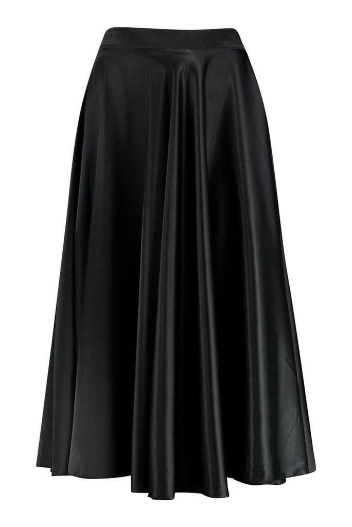Womens Satin Full Midi Skirt - Black - 12, Black