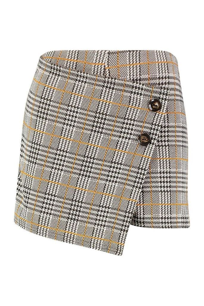 Womens Check Skort With Buttons - brown - 14, Brown
