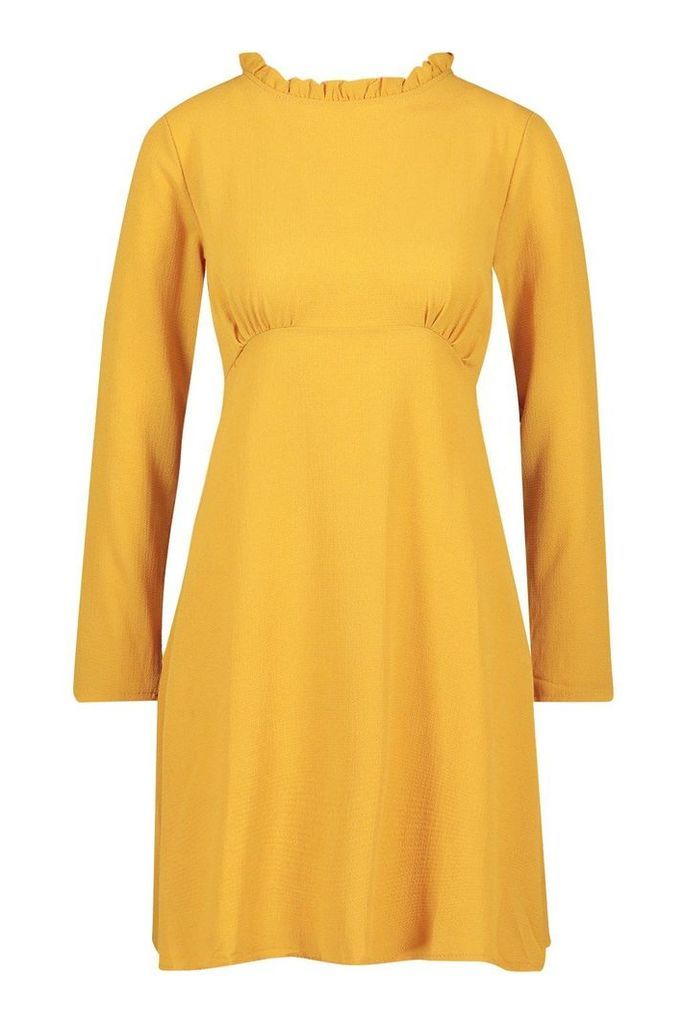 Womens High Neck Smock Dress - yellow - 12, Yellow