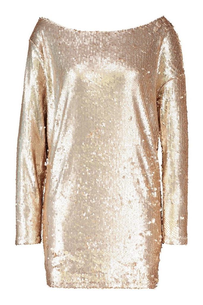 Womens Slouch Sequin Mini Dress - Pink - 8, Pink