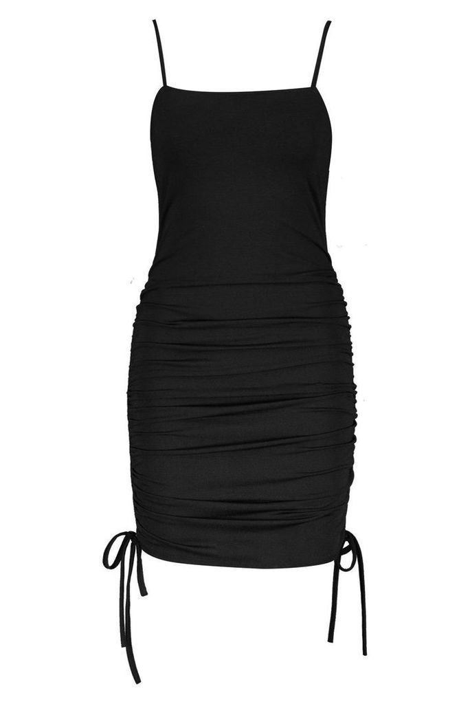 Womens Double Slinky Rouched Detail Bodycon Dress - black - 12, Black