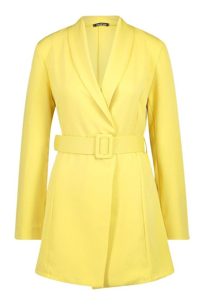 Womens Belted Blazer Dress - yellow - 12, Yellow