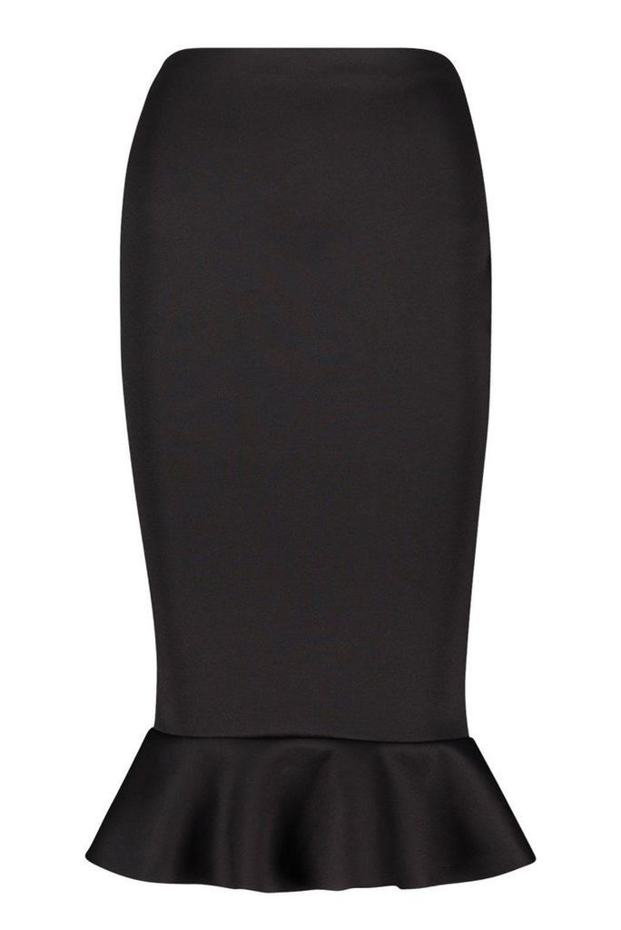 Womens Peplum Hem Midi Skirt - Black - 14, Black
