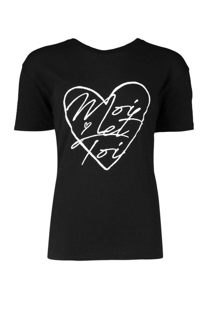 Womens Moi Et Toi Heart T-Shirt - black - XL, Black