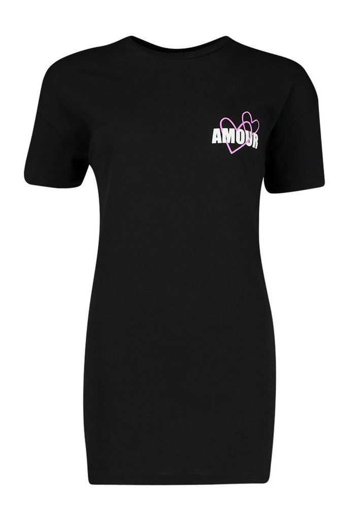 Womens Amour Heart Print T-Shirt Dress - black - S, Black