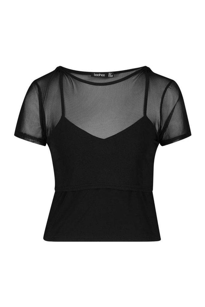 Womens Mesh 2 In 1 T-Shirt - Black - 14, Black