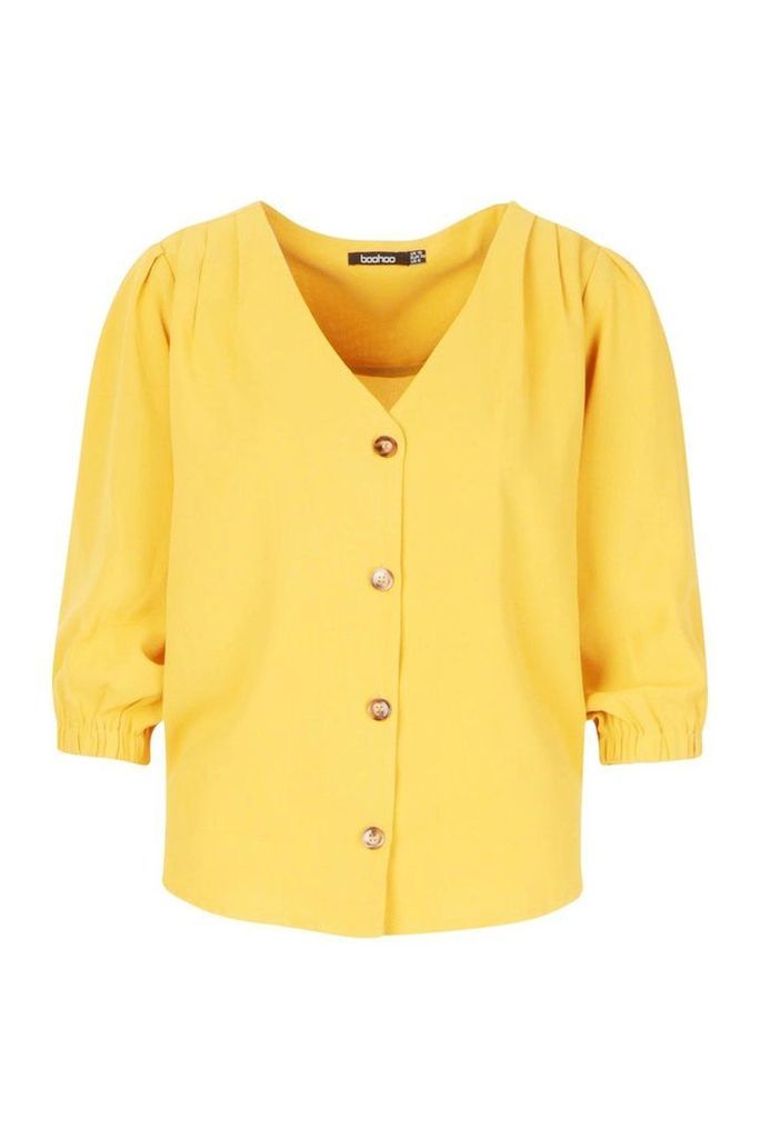 Womens Woven Button Through Blouse - Yellow - 6, Yellow