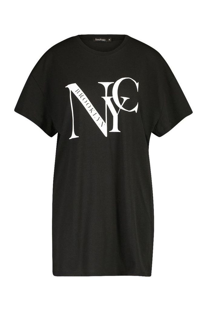 Womens Nyc Brooklyn Printed T-Shirt Dress - Black - M, Black