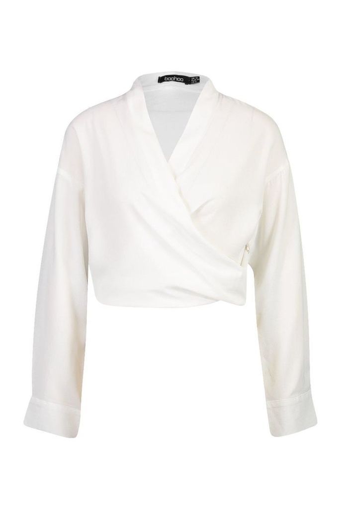 Womens Woven Twist Front Detail Blouse - white - 12, White