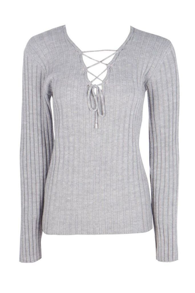 Womens Tall Lace Up Jumper - grey - 16, Grey