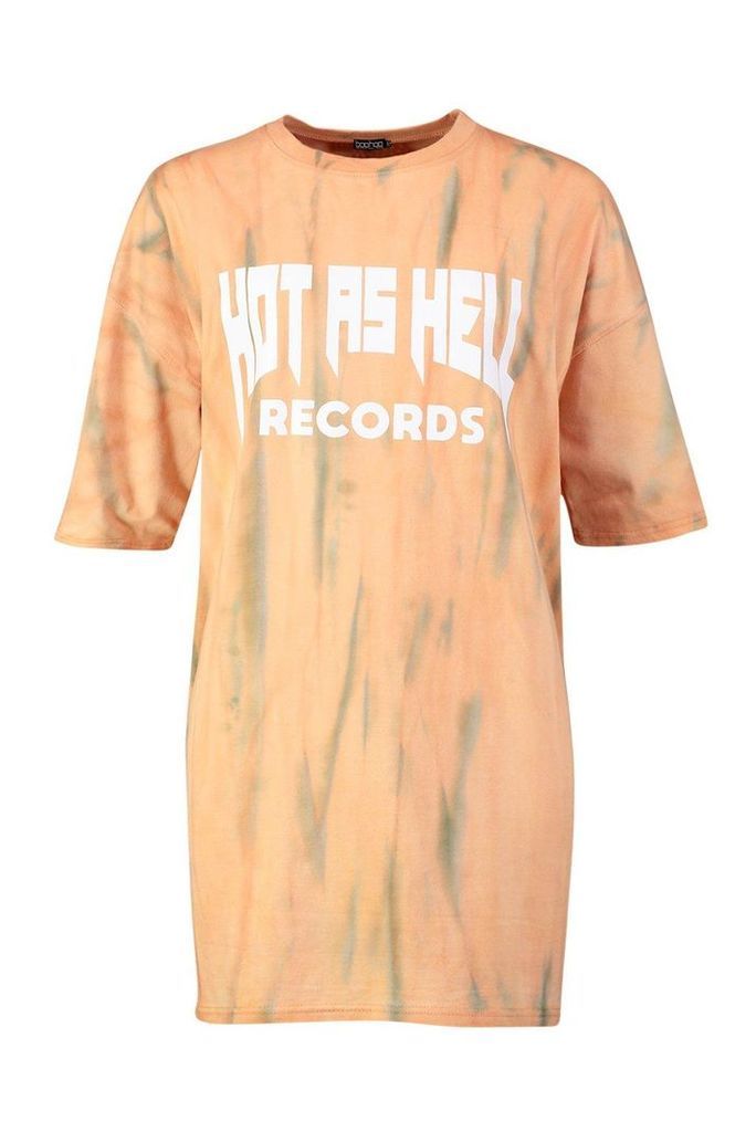 Womens Tie Dye Hot As Hell T-Shirt Dress - orange - 12, Orange