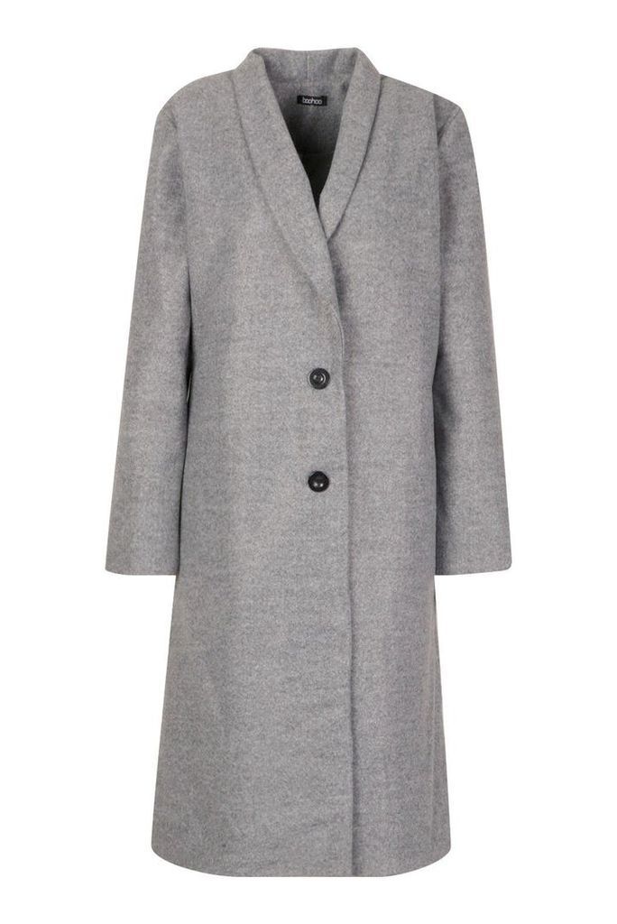 Womens Shawl Collar Button Wool Look Coat - grey - 8, Grey