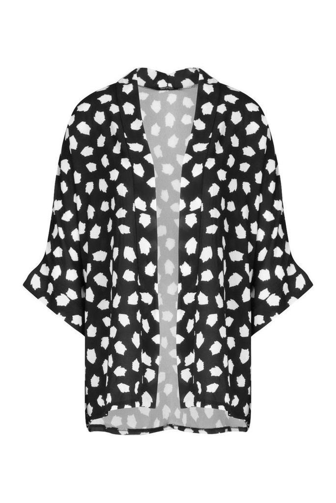 Womens Abstract Spot Kimono - black - S/M, Black