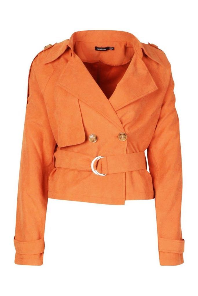 Womens Crop Double Breasted Trench Coat - orange - 8, Orange