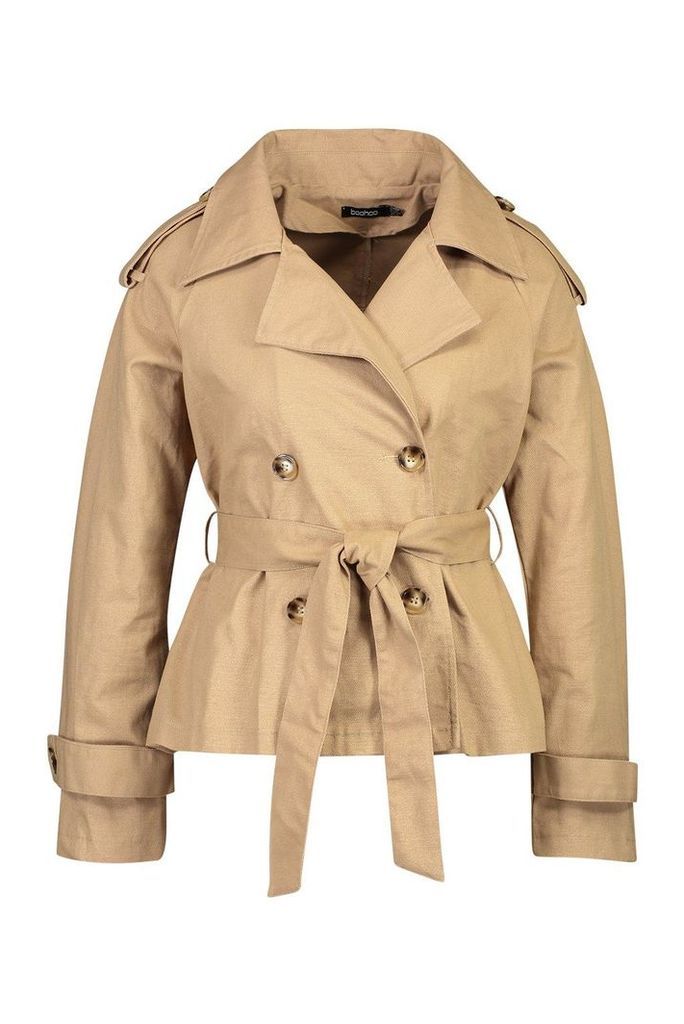 Womens Double Breasted Belted Short Trench - beige - 12, Beige
