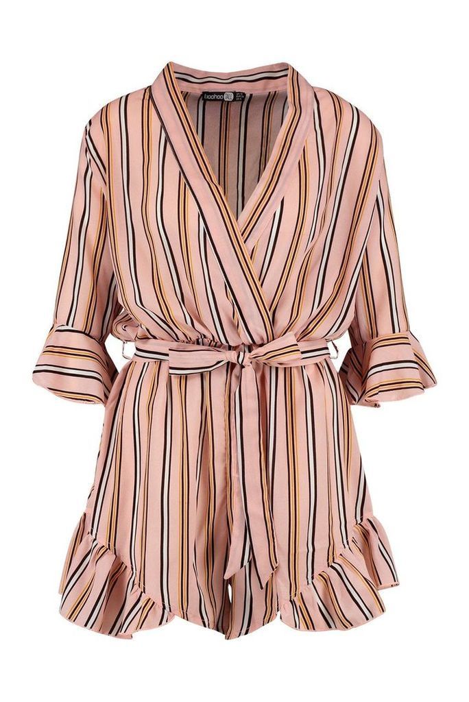Womens Tall Stripe Wrap Playsuit - Pink - 8, Pink