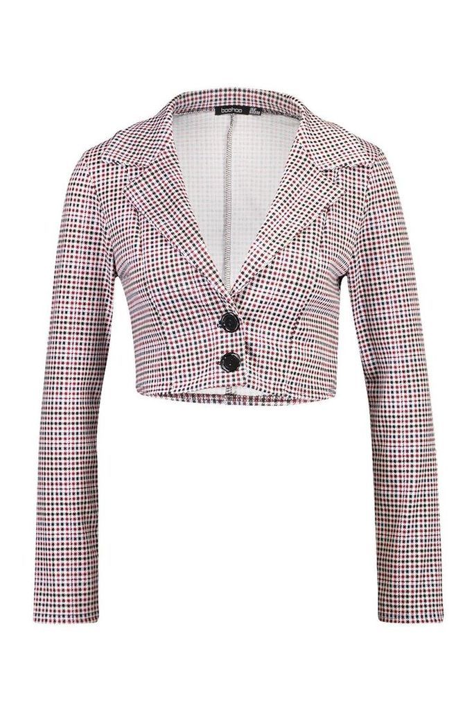 Womens Cropped Check Blazer - red - 14, Red