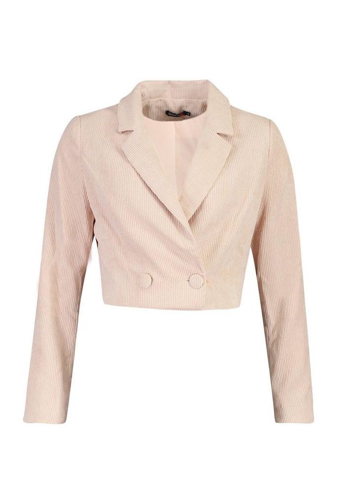 Womens Cord Cropped Button Front Blazer - white - M, White