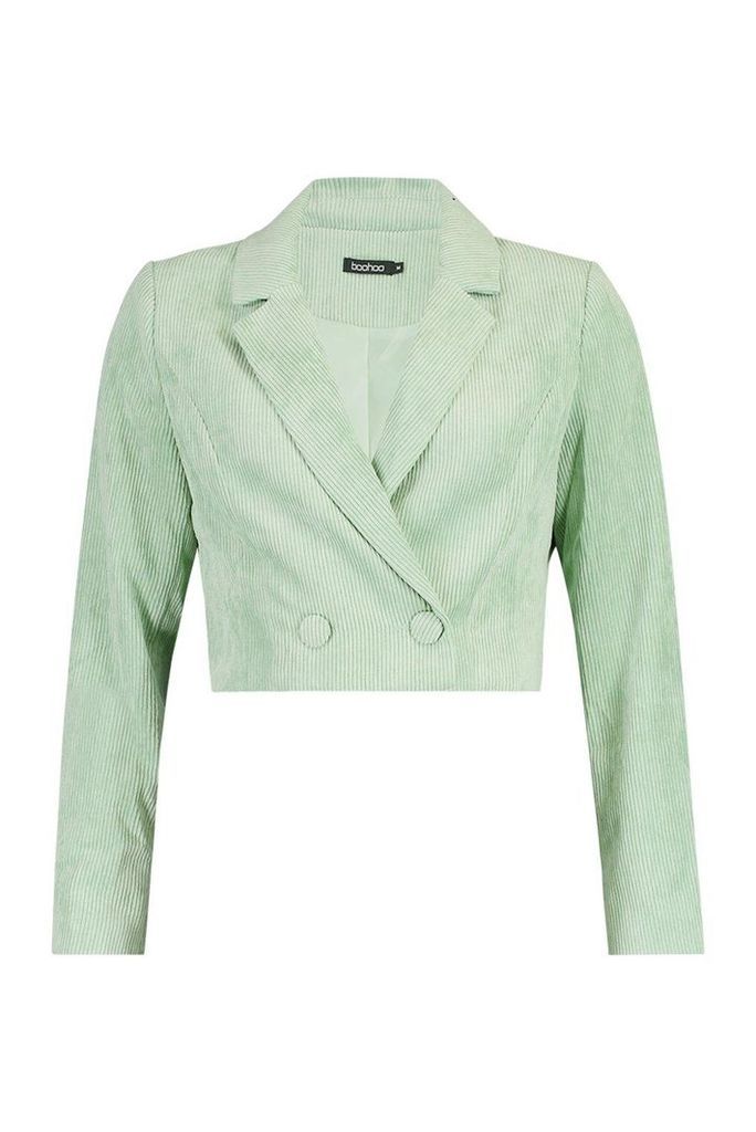 Womens Cord Cropped Button Front Blazer - green - L, Green