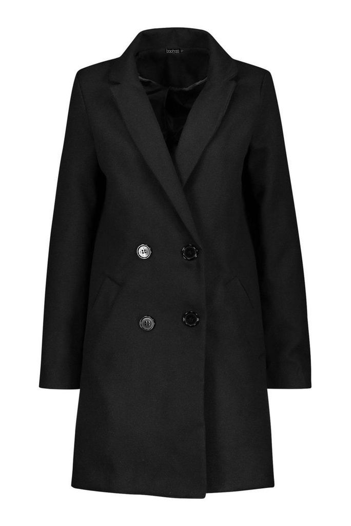 Womens Pocket Detail Tailored Wool Look Coat - black - 12, Black