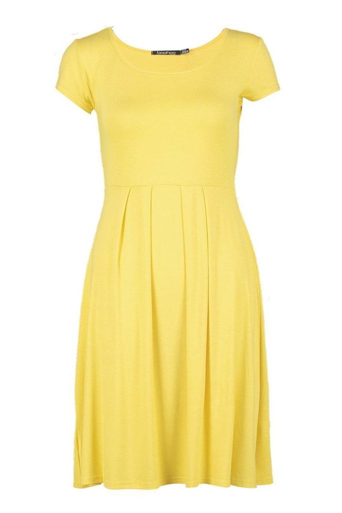 Womens Jersey Cap Sleeve Skater Dress - yellow - 10, Yellow