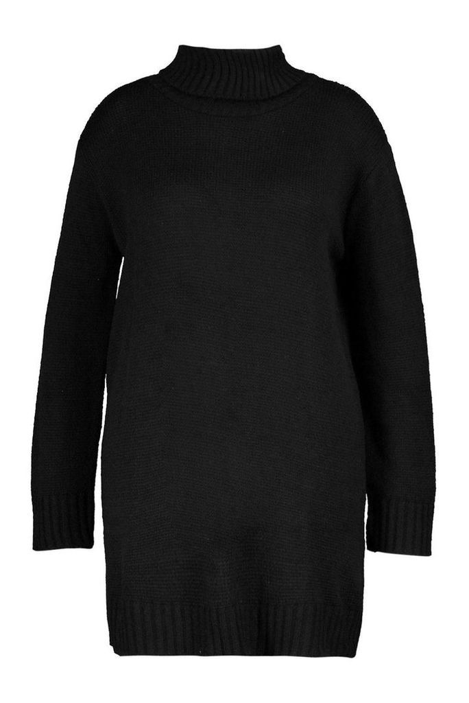 Womens Plus Roll Neck Slouchy Knit Jumper Dress - black - 20-22, Black