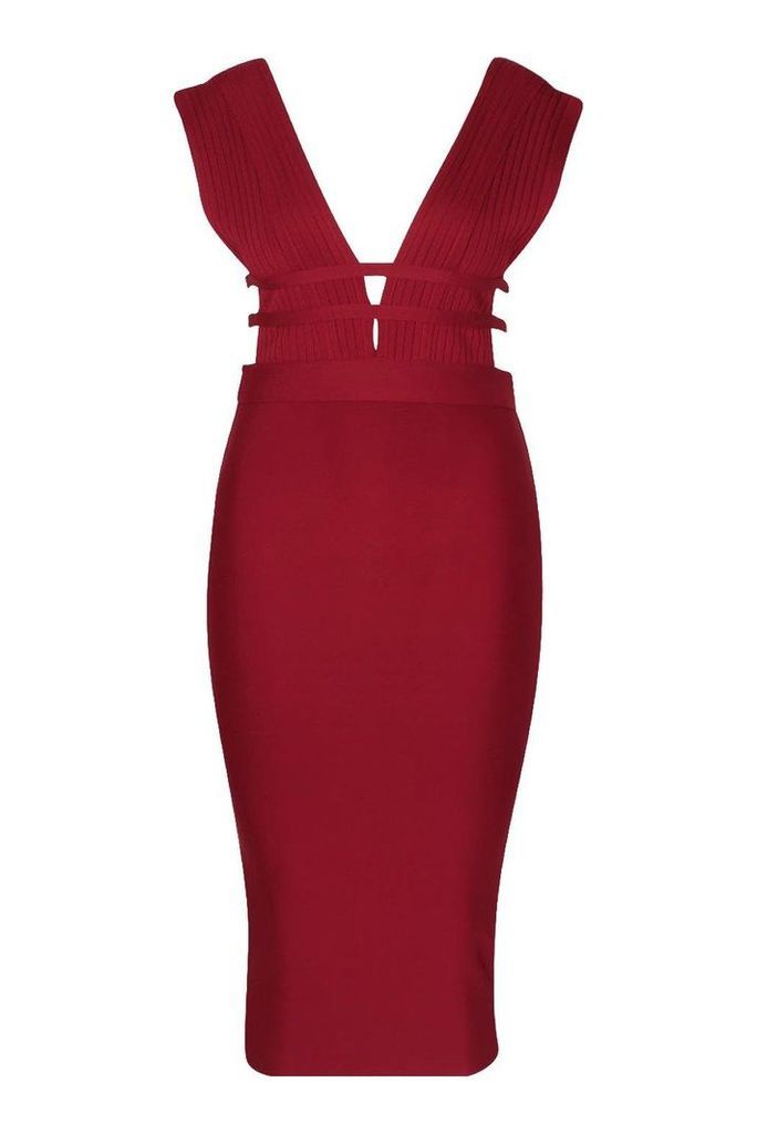 Womens Plus Sculpt Deep V Sleeveless Bandage Dress - red - 16, Red