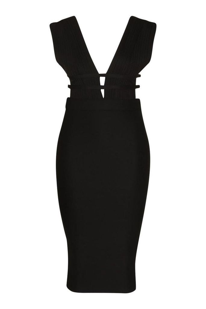 Womens Plus Sculpt Deep V Sleeveless Bandage Dress - black - 18, Black