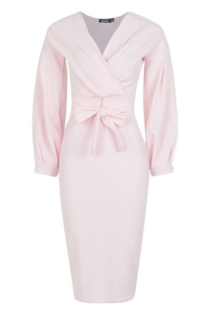 Womens Sweetheart Tie Belt Midi Dress - pink - 10, Pink