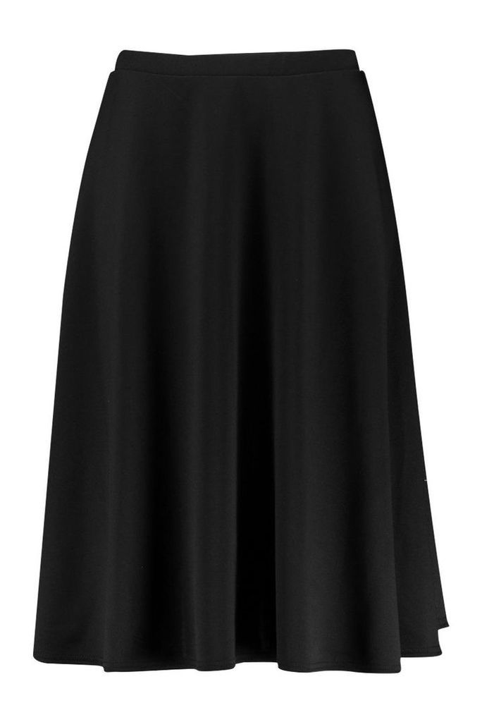 Womens Plus Basic Plain Full Circle Midi Skater Skirt - Black - 16, Black
