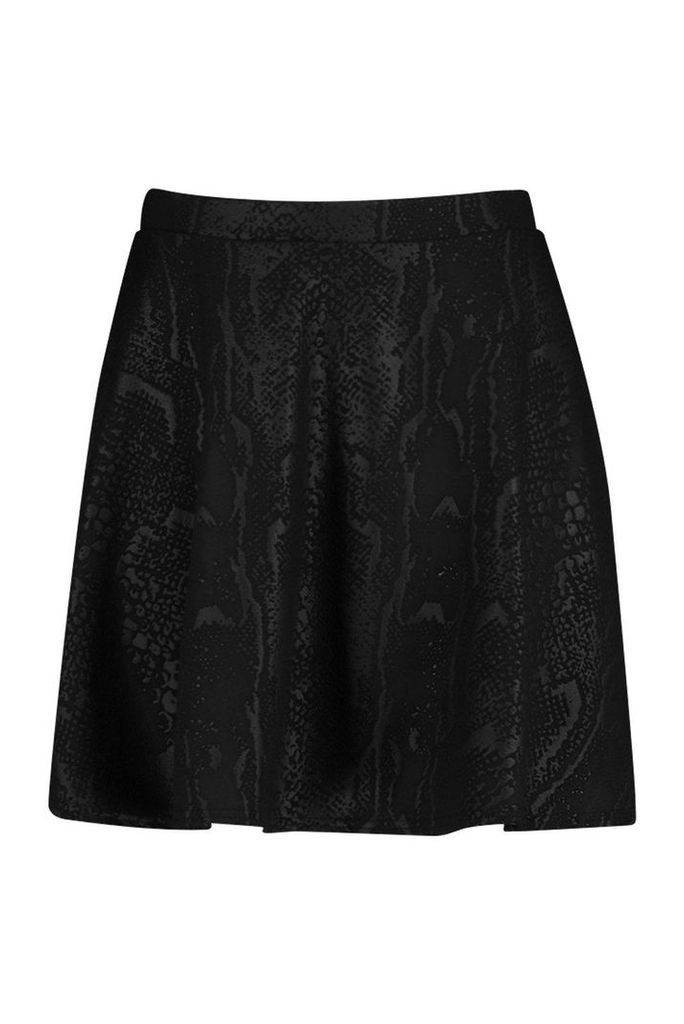 Womens Plus Croc Pu Coated Skater Skirt - Black - 20, Black