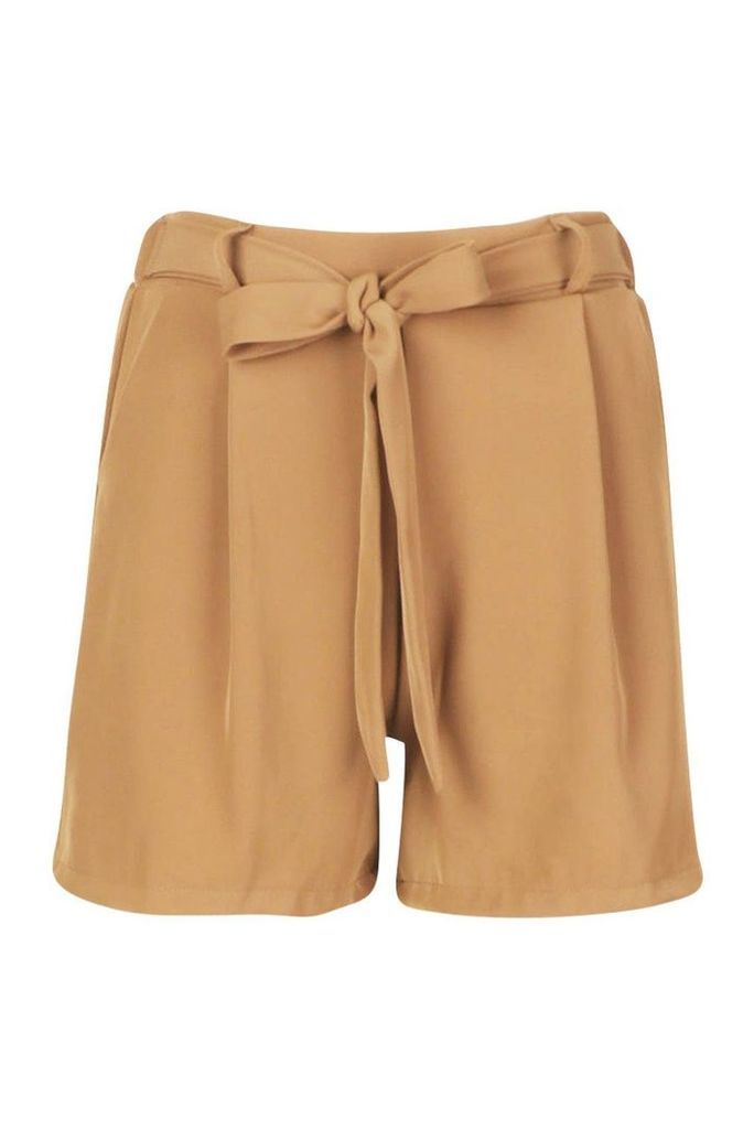 Womens Petite Woven Drape Tailored Shorts - beige - 8, Beige