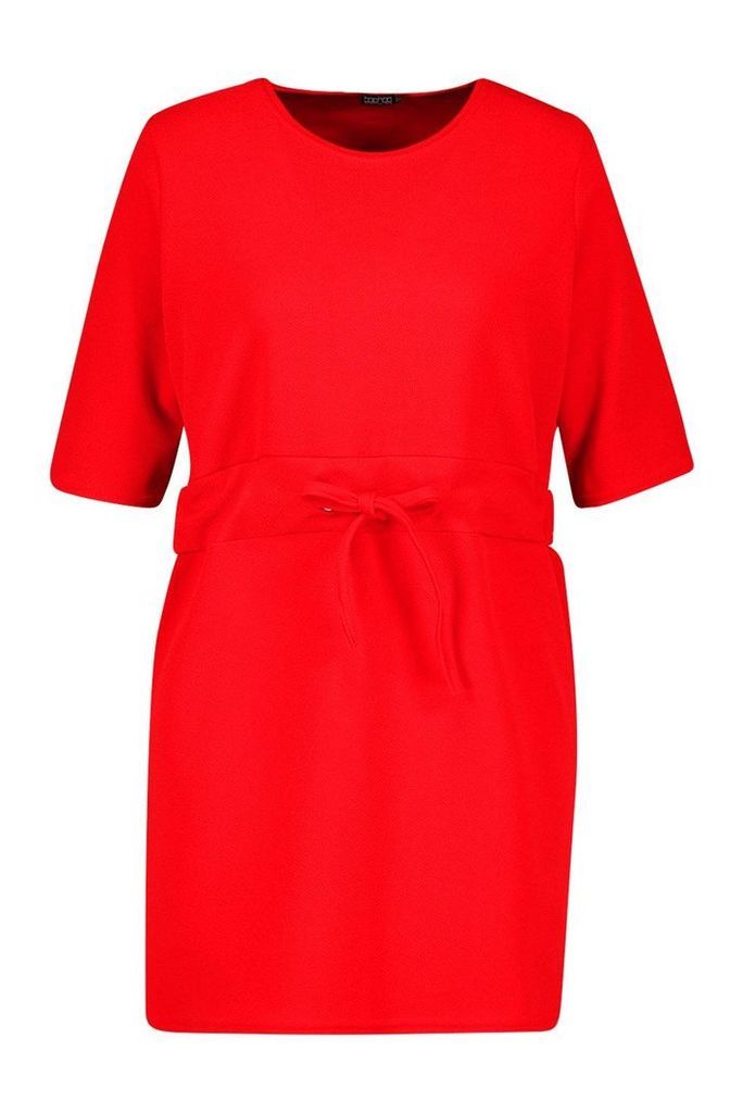 Womens Gathered Eyelet Waist Mini Dress - 10, Red